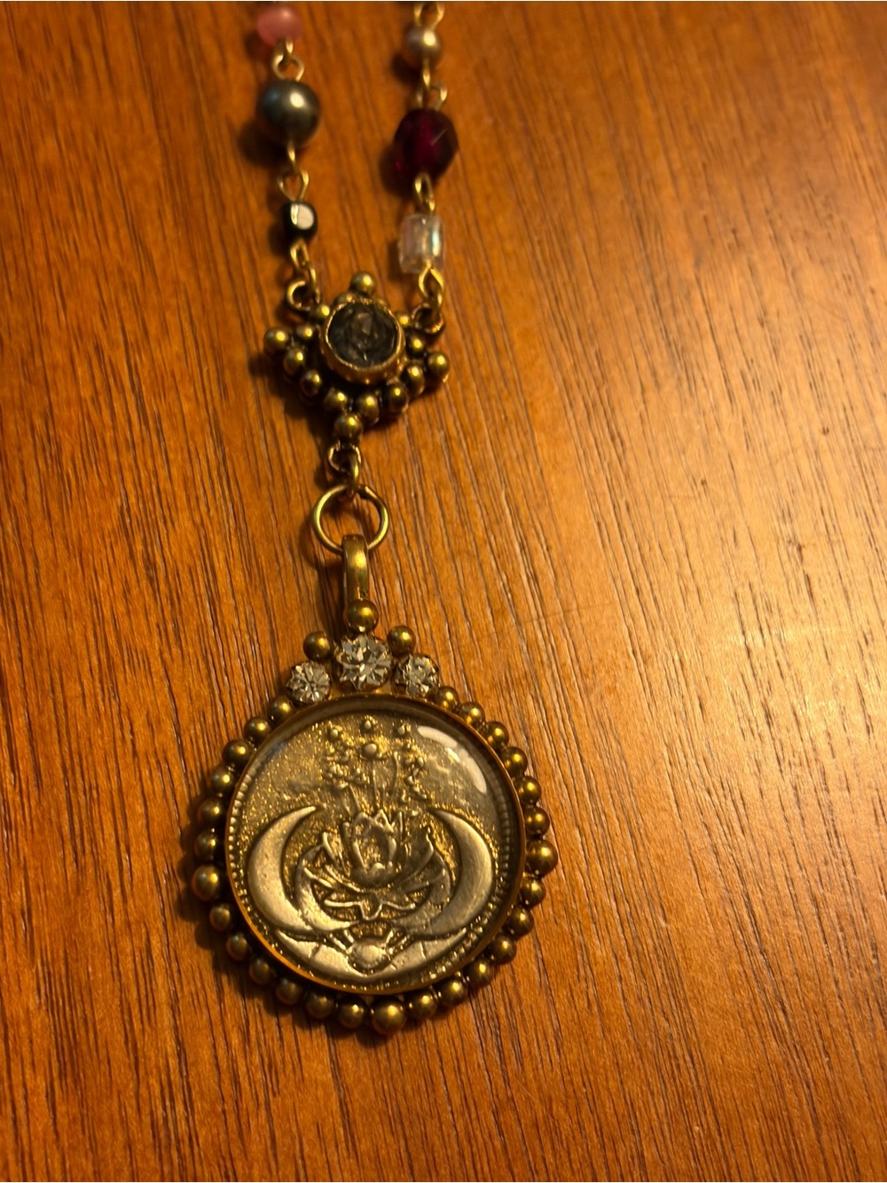 Virgins Saints & Angels lotus Beaded Pendant Necklace with Gold Medallion - Picture 7 of 8